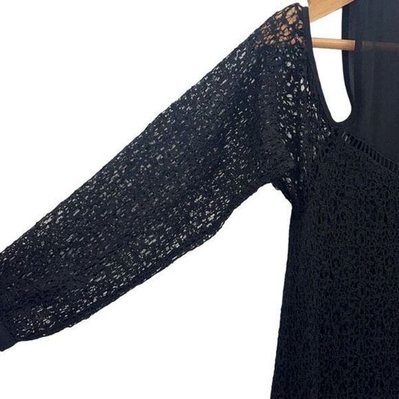 Tahari Arthur S. Levine Womens V-Neck Cold-Shoulder Lace Overlay Susan Dress Bla - Picture 5 of 11